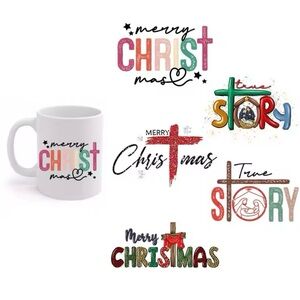🆕 Merry Christmas Cross - Christmas Mug - Ceramic White w Gold Trim - Xmas Gift